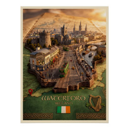 Waterford Irland 3D-Kartenillustrationsposter Poster