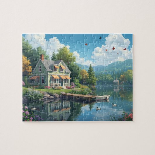 Waterfront Cottage Lake House Ducks Summer Puzzle (Horizontal)