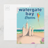 Watergate Bay devon Sandcastle-Urlaubsposter Feiertagspostkarte (Vorne/Hinten)