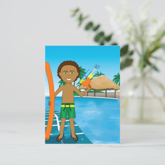 Watergun Pool Boy Postkarte (Stehend Vorderseite)