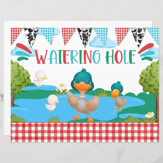 Waterhole Barnyard Animal Duck Party Table Sign (Vorne/Hinten)