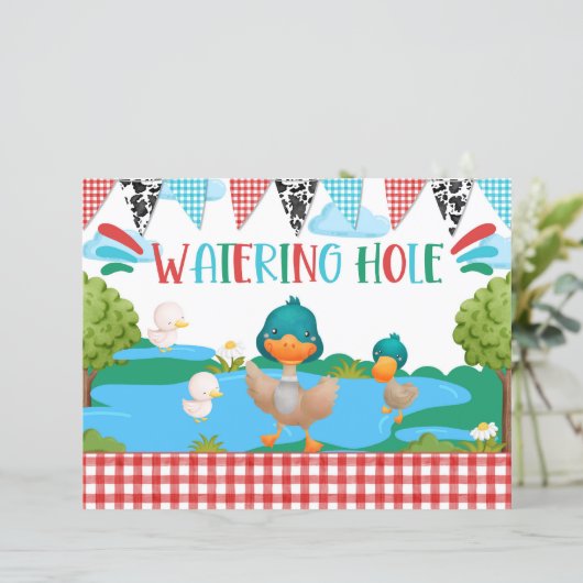 Waterhole Barnyard Animal Duck Party Table Sign (Stehend Vorderseite)