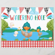 Waterhole Barnyard Animal Duck Party Table Sign
