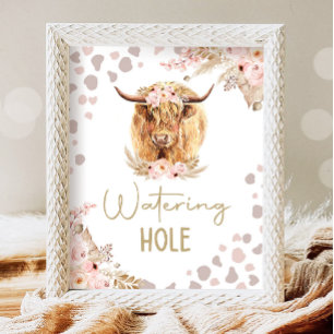 Waterhole Highlander Kuh Boho Farm Geburtstag Poster