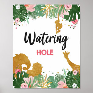 Watering Hole Safari Tiere Girl Geburtstagszeichen Poster