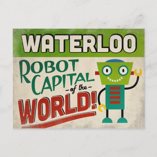 Waterloo Iowa Robot - Funny Vintag Postkarte (Vorderseite)