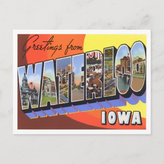 Waterloo, Iowa Vintag große Buchstaben Postkarte (Vorderseite)
