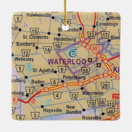 Waterloo Ontario Karte Keramikornament (Rückseite)