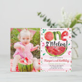 Watermelon 1. Geburtstag Party Foto Einladung (Stehend Vorderseite)