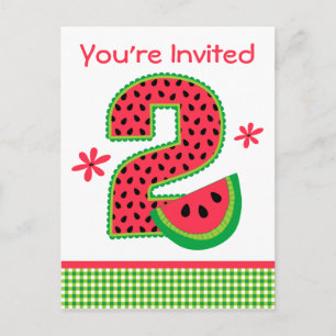 Watermelon 2. Geburtstag Gingham Einladungspostkarte