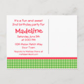 Watermelon 2. Geburtstag Gingham Einladungspostkarte (Rückseite)