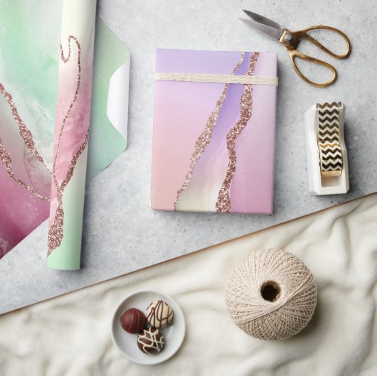 Watermelon Agate | Neo Mint Green und Cassis Pink Geschenkpapier (Kunsthandwerk)