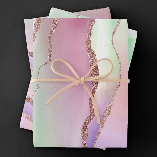 Watermelon Agate | Neo Mint Green und Cassis Pink Geschenkpapier Set
