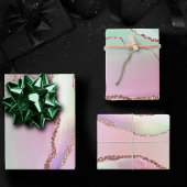 Watermelon Agate | Neo Mint Green und Cassis Pink Geschenkpapier Set