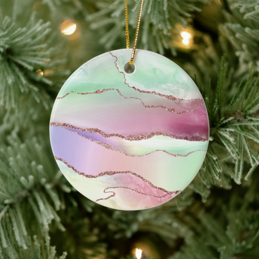 Watermelon Agate | Neo Mint Green und Cassis Pink Keramik Ornament (Baum)