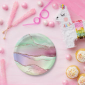 Watermelon Agate | Neo Mint Green und Cassis Pink Pappteller (Party)