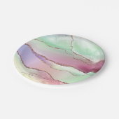 Watermelon Agate | Neo Mint Green und Cassis Pink Pappteller (Schrägansicht)