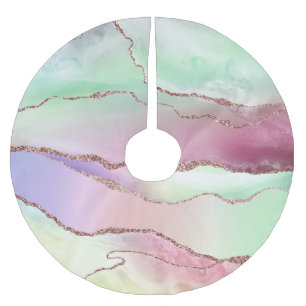 Watermelon Agate   Neo Mint Green und Cassis Pink Polyester Weihnachtsbaumdecke