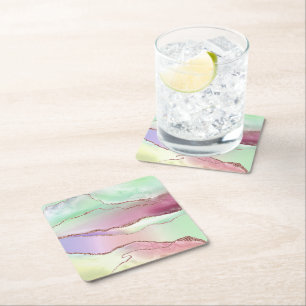 Watermelon Agate Neo Mint Green und Cassis Pink Rechteckiger Pappuntersetzer