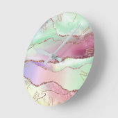Watermelon Agate | Neo Mint Green und Cassis Pink Runde Wanduhr (Winkel)