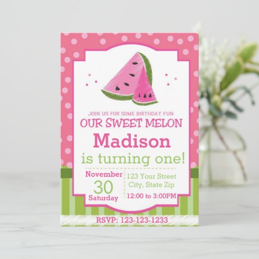 Watermelon am Geburtstag Einladung (Stehend Vorderseite)