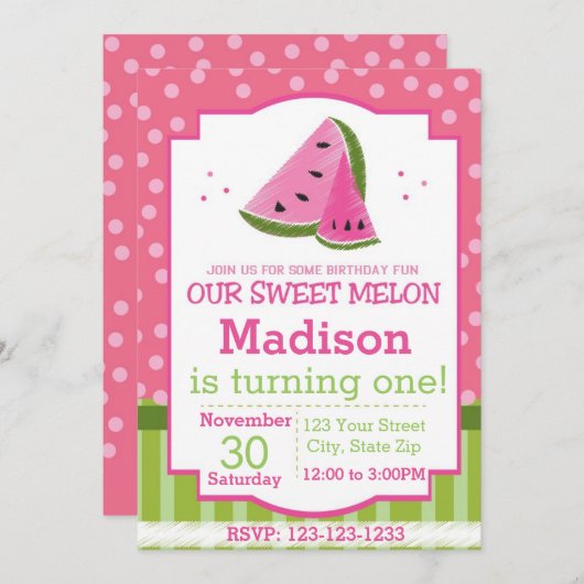 Watermelon am Geburtstag Einladung (Vorne/Hinten)