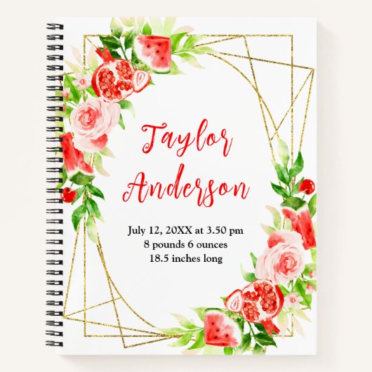 Watermelon and Pomegranate Baby Birth Stats Notizblock (Vorderseite)