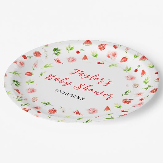 Watermelon and Pomegranate Baby Shower Pappteller (Schrägansicht)