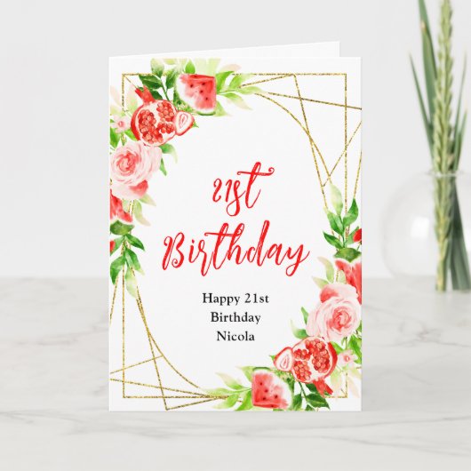 Watermelon and Pomegranate Birthday Karte (Vorderseite)