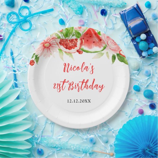 Watermelon and Pomegranate Birthday Pappteller (Party)