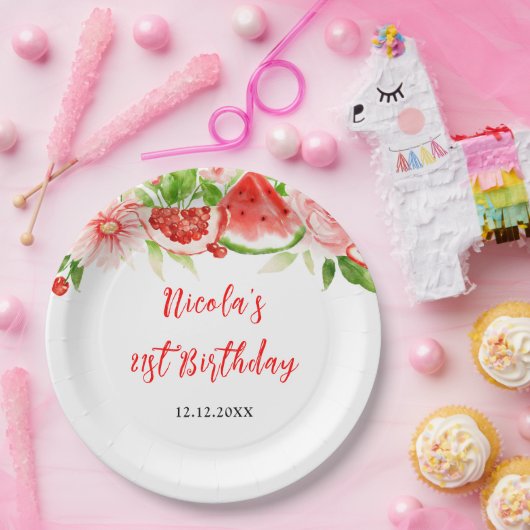 Watermelon and Pomegranate Birthday Pappteller (Party)