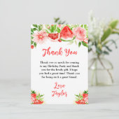 Watermelon and Pomegranate Birthday Party Dankeskarte (Stehend Vorderseite)