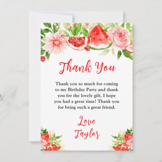 Watermelon and Pomegranate Birthday Party Dankeskarte (Vorderseite)
