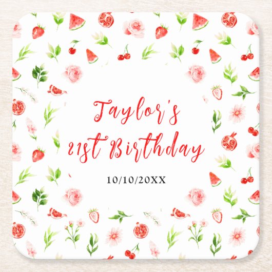 Watermelon and Pomegranate Birthday Rechteckiger Pappuntersetzer (Vorderseite)
