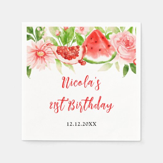Watermelon and Pomegranate Birthday Serviette (Vorderseite)