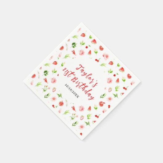 Watermelon and Pomegranate Birthday Serviette (Ecke)