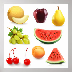 Watermelon Apple Grapes Cherry Birne Apricot Poster