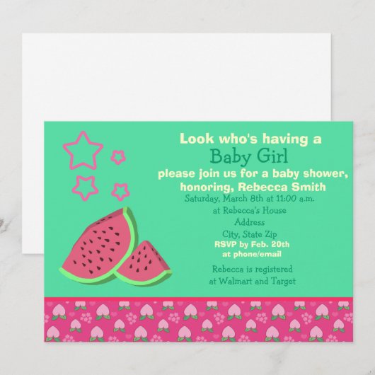 Watermelon Baby Dusche Einladung (Vorne/Hinten)