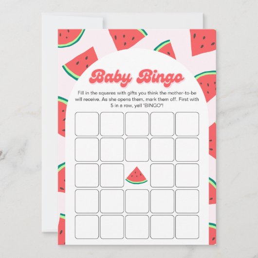 Watermelon Baby Show Bingo Game Card Einladung (Vorderseite)
