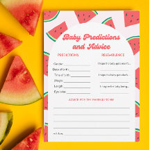 Watermelon Baby Shower Baby Predictions Game Card