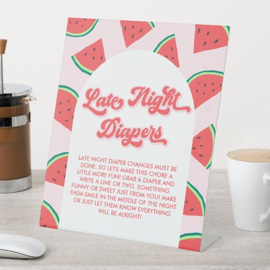Watermelon Baby Shower Game Spate Night Diapers Sockelschild (In Situ)