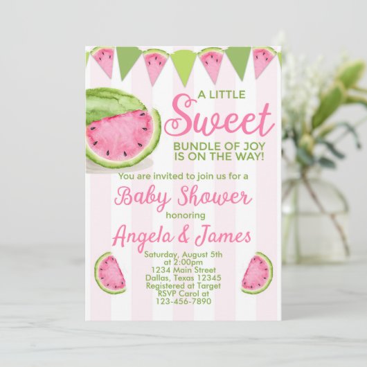 Watermelon Babydusche Einladung (Stehend Vorderseite)