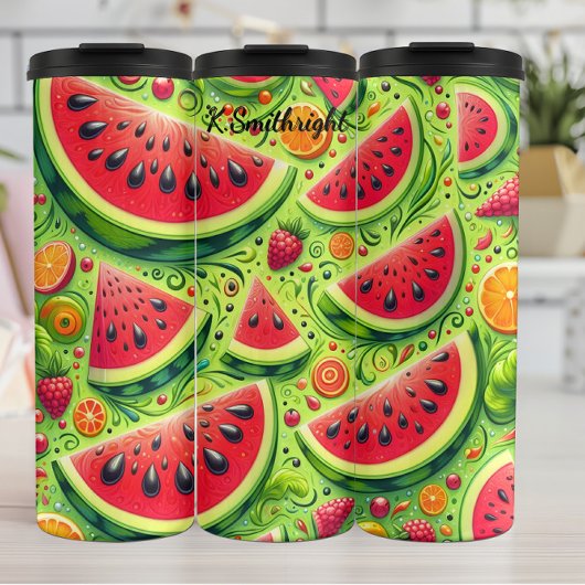 Watermelon Berry Citrus Sommer Muster Thermosbecher