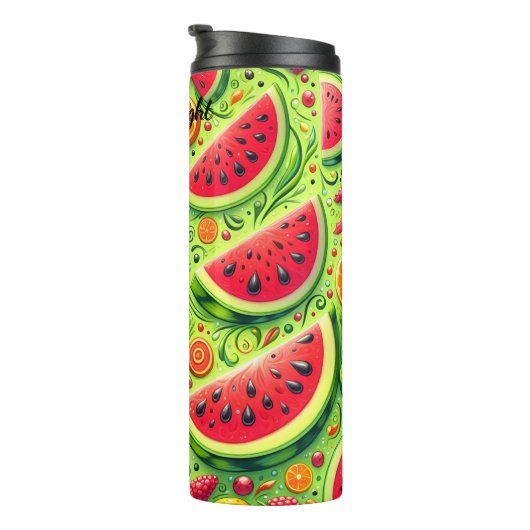 Watermelon Berry Citrus Sommer Muster Thermosbecher (Nach rechts gedreht)
