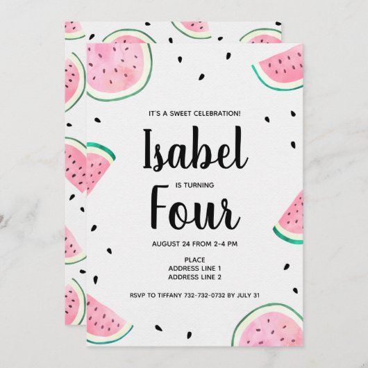 Watermelon Birthday Einladung (Vorne/Hinten)