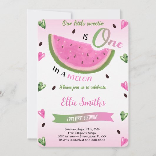 Watermelon Birthday Einladung (Vorderseite)