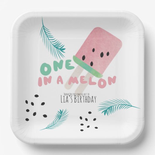 Watermelon Birthday Girl / One in a Melon   Pappteller (Vorderseite)