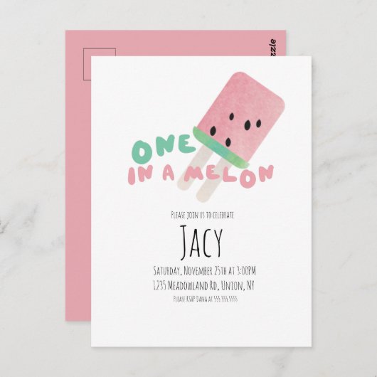 Watermelon Birthday Girl / One in the Melon Party Postkarte (Vorne/Hinten)
