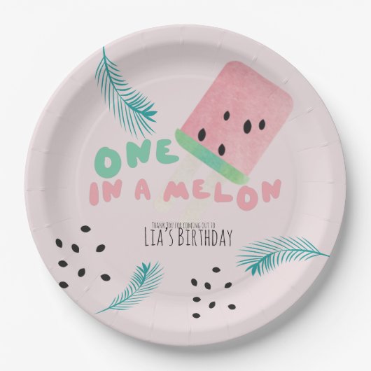Watermelon Birthday Girl / One in the Melon Pink Pappteller (Vorderseite)
