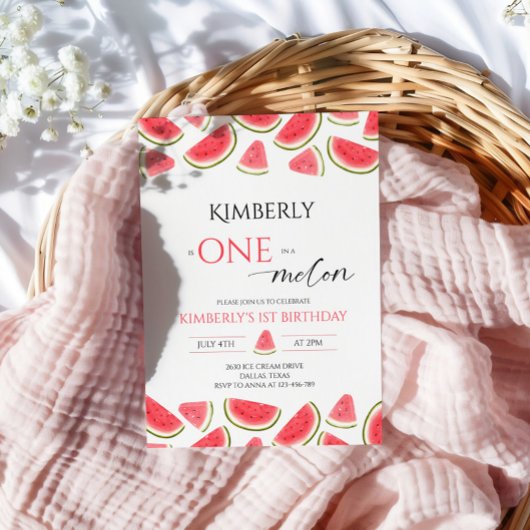 Watermelon Birthday, One in Melon Birthday Party Einladung